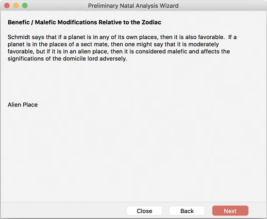 Benefic / malefic modifications relative to the zodiac